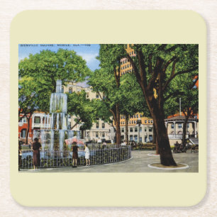 Bienville Sq., Mobile, AL Vintage  Square Paper Coaster