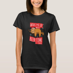 Bier Faultier Spruch Wake Me Up When Beer Time Is T-Shirt