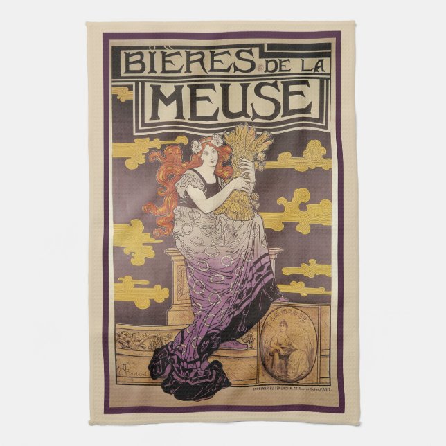 Biere de la Meuse by Marc Auguste Bastard Tea Towel (Vertical)