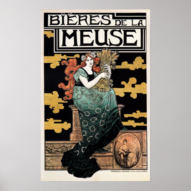 BIERES DE LA MEUSE 1896 Marc Auguste Art Nouveau Poster (Front)
