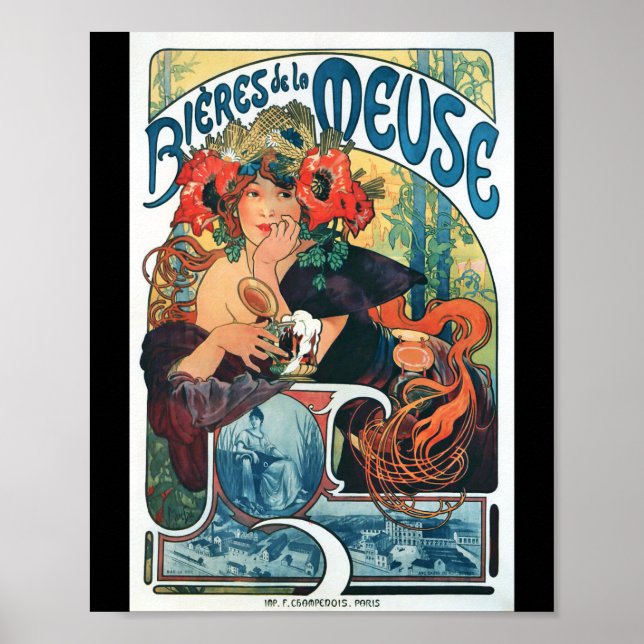 Bieres de la Meuse, Mucha Poster (Front)