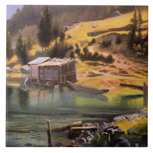 Bierstadt - Fishing and Hunting Camp, Alaska Tile (Front)