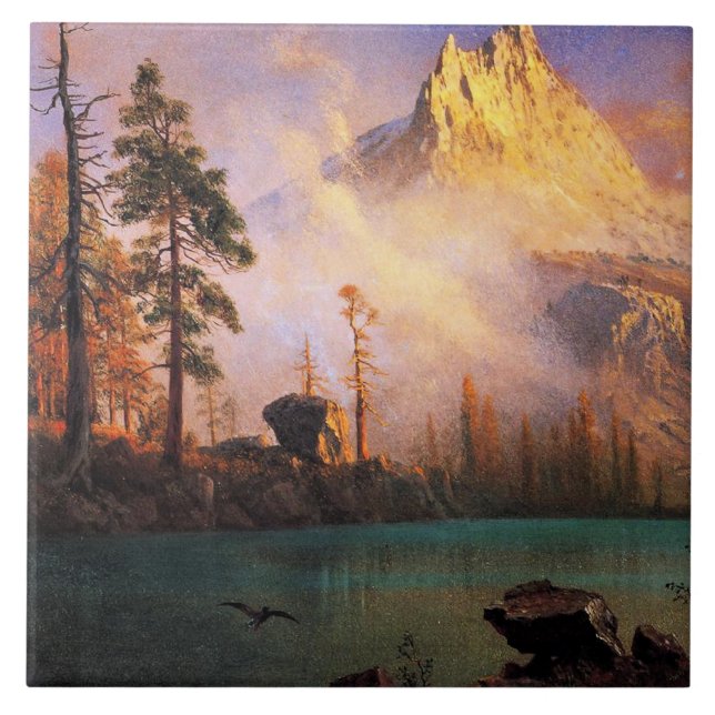Bierstadt - Mountain Lake, fine art painting Tile (Front)