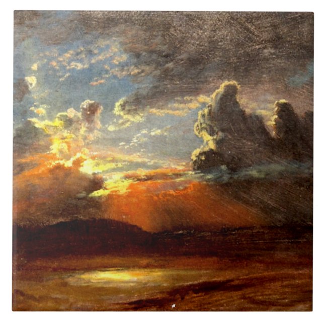 Bierstadt - Sunlit Skies, beautiful landscape art Tile (Front)