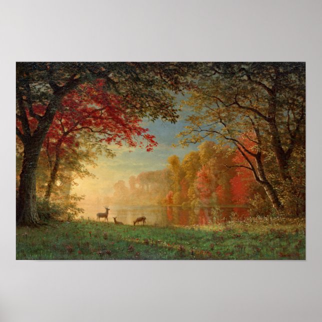 Bierstadt Sunset Deer Lake Painting Poster (Front)