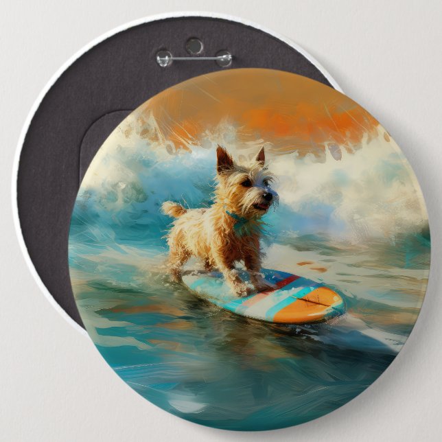 Biewer Terrier Beach Surfing Painting  6 Cm Round Badge (Front & Back)