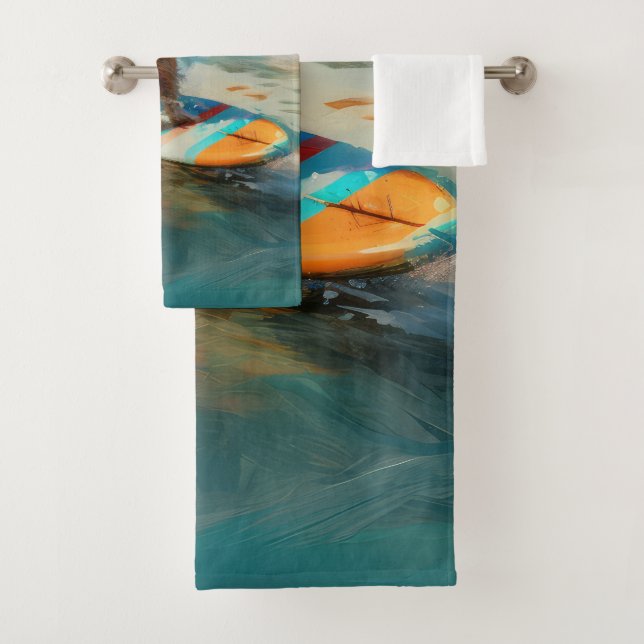 Biewer Terrier Beach Surfing Painting  Bath Towel Set (Insitu)