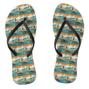 Biewer Terrier Beach Surfing Painting Flip Flops
