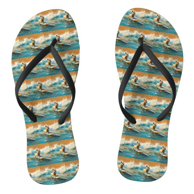 Biewer Terrier Beach Surfing Painting  Flip Flops (Footbed)