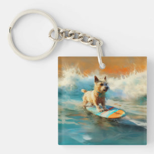 Biewer Terrier Beach Surfing Painting  Key Ring