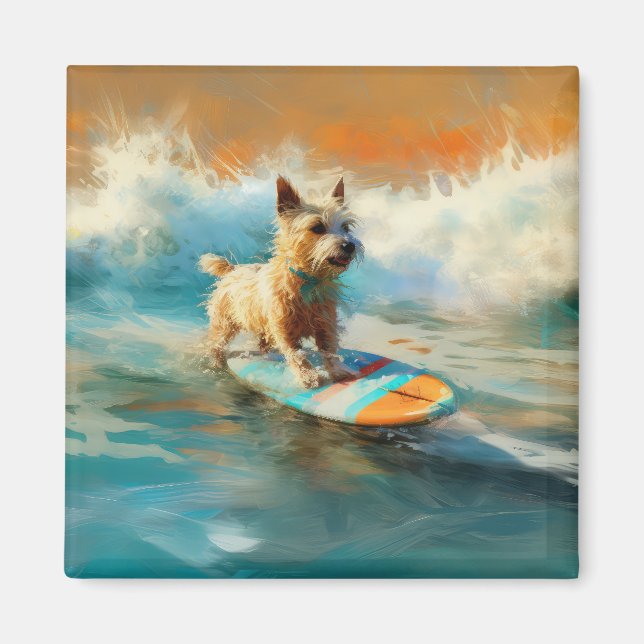 Biewer Terrier Beach Surfing Painting  Magnet (Front)