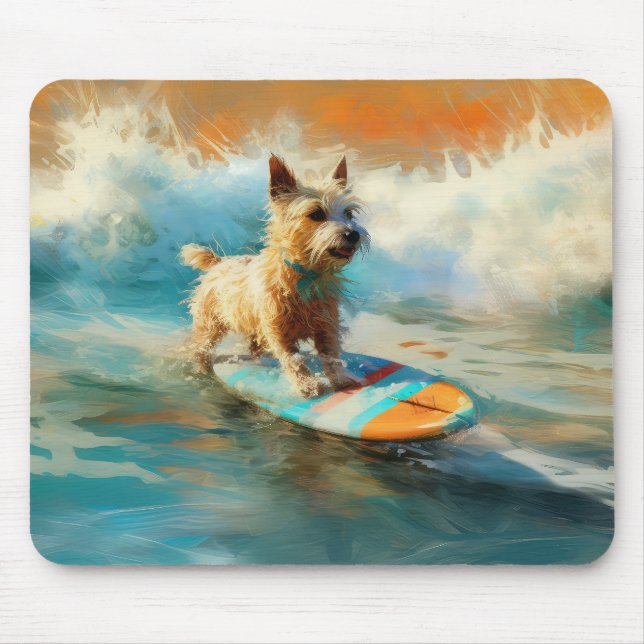 Biewer Terrier Beach Surfing Painting  Mouse Mat (Front)