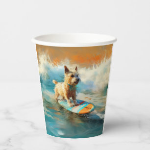 Biewer Terrier Beach Surfing Painting Paper Cups