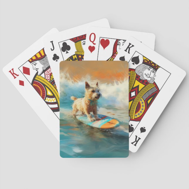 Biewer Terrier Beach Surfing Painting  Playing Cards (Back)