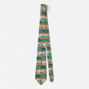 Biewer Terrier Beach Surfing Painting  Tie