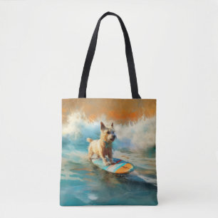 Biewer Terrier Beach Surfing Painting Tote Bag