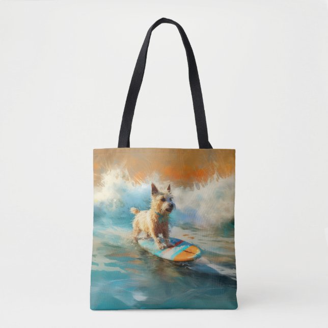 Biewer Terrier Beach Surfing Painting  Tote Bag (Front)