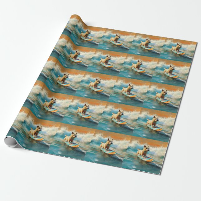 Biewer Terrier Beach Surfing Painting  Wrapping Paper (Unrolled)