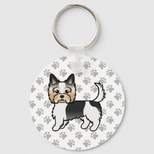 Biewer Terrier / Biewer Yorkie Cartoon Dog & Paws Key Ring
