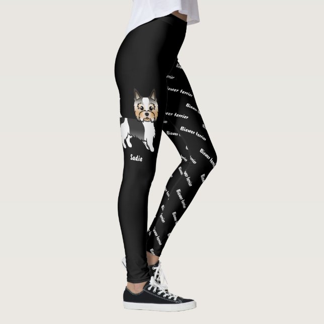 Biewer Terrier Cartoon Dog & Dog's Name And Breed Leggings (Right)