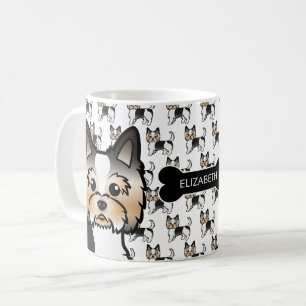 Biewer Terrier Cartoon Dogs With Dog Bone & Name Coffee Mug