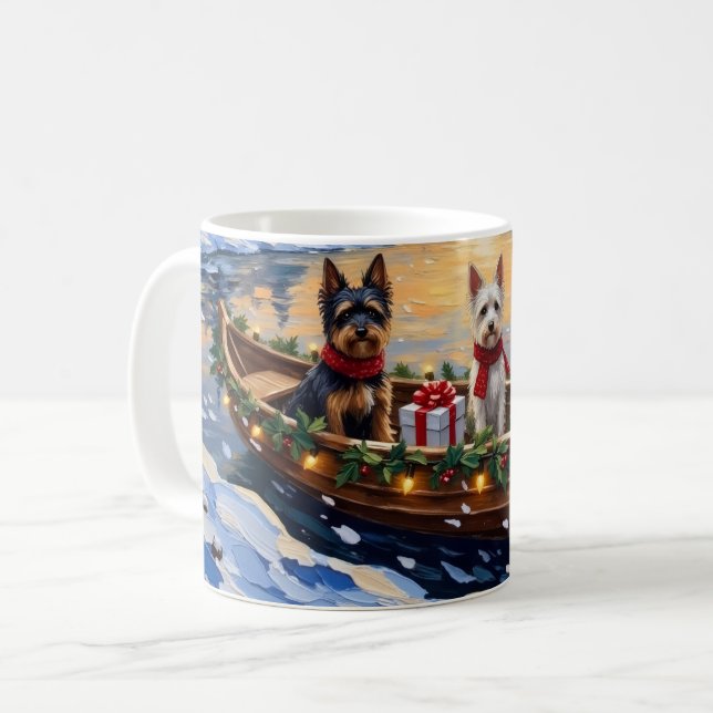 Biewer Terrier Christmas Boat Holiday Coffee Mug (Front Left)