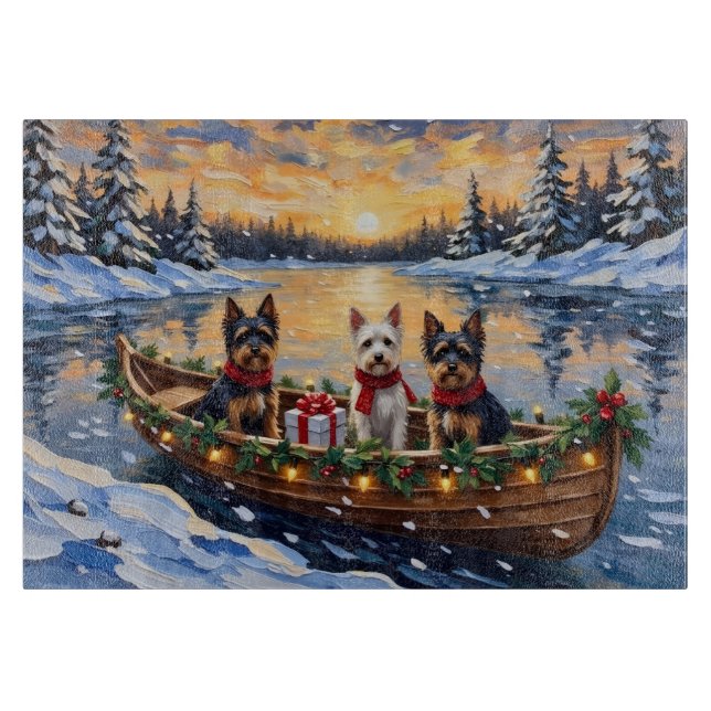 Biewer Terrier Christmas Boat Holiday Cutting Board (Front)