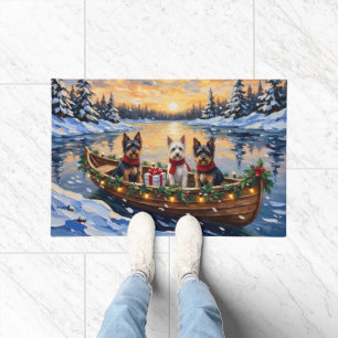 Biewer Terrier Christmas Boat Holiday Doormat