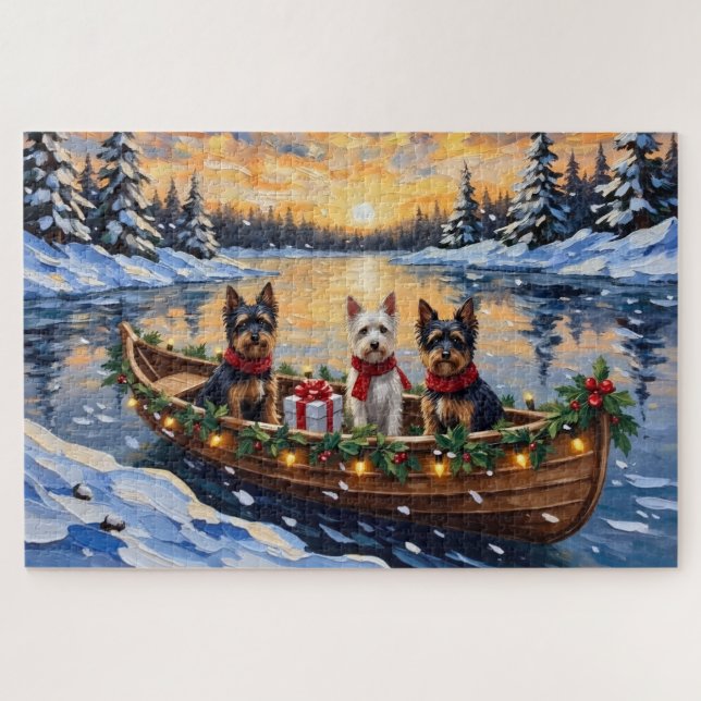 Biewer Terrier Christmas Boat Holiday Jigsaw Puzzle (Horizontal)