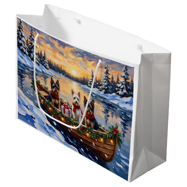 Biewer Terrier Christmas Boat Holiday Large Gift Bag (Front Angled)