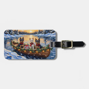 Biewer Terrier Christmas Boat Holiday Luggage Tag
