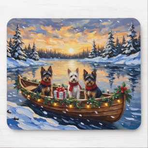 Biewer Terrier Christmas Boat Holiday Mouse Mat