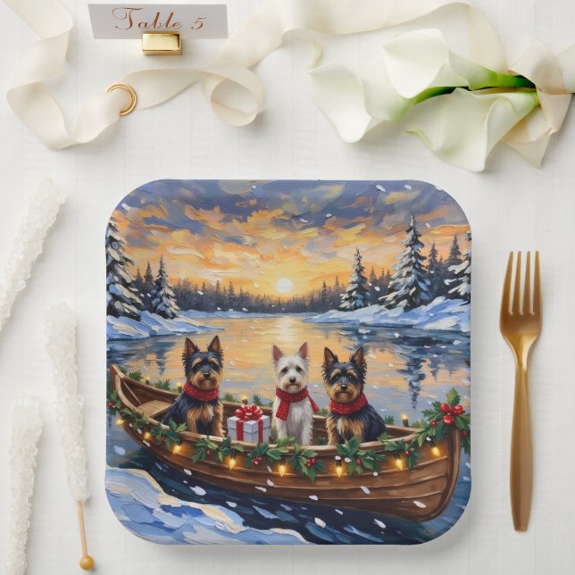 Biewer Terrier Christmas Boat Holiday Paper Plate (Wedding)