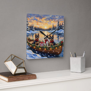 Biewer Terrier Christmas Boat Holiday Square Wall Clock