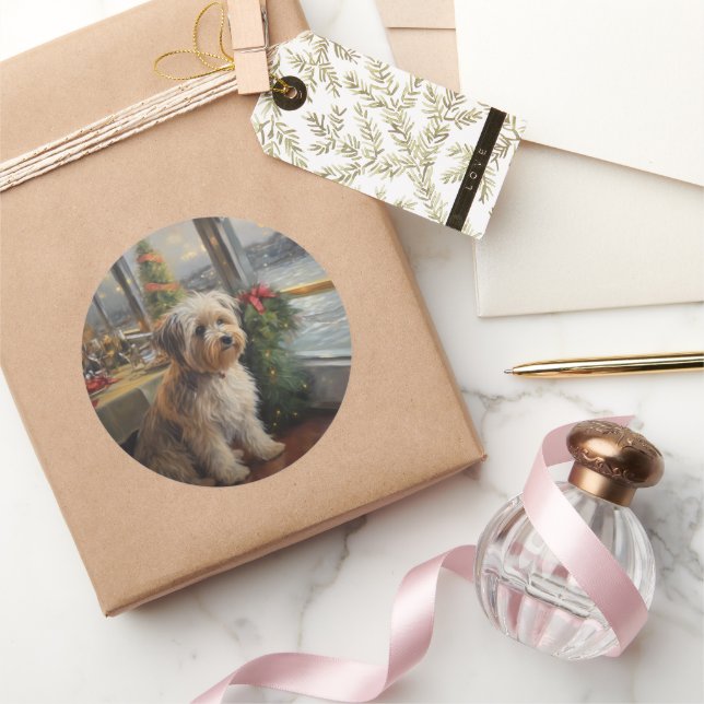 Biewer Terrier Christmas Cruise: Pawsome Holiday  Classic Round Sticker (Gifting)