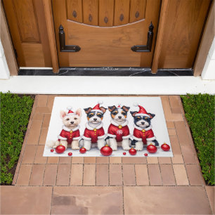 Biewer Terrier Christmas Dress Santa Hat Doormat
