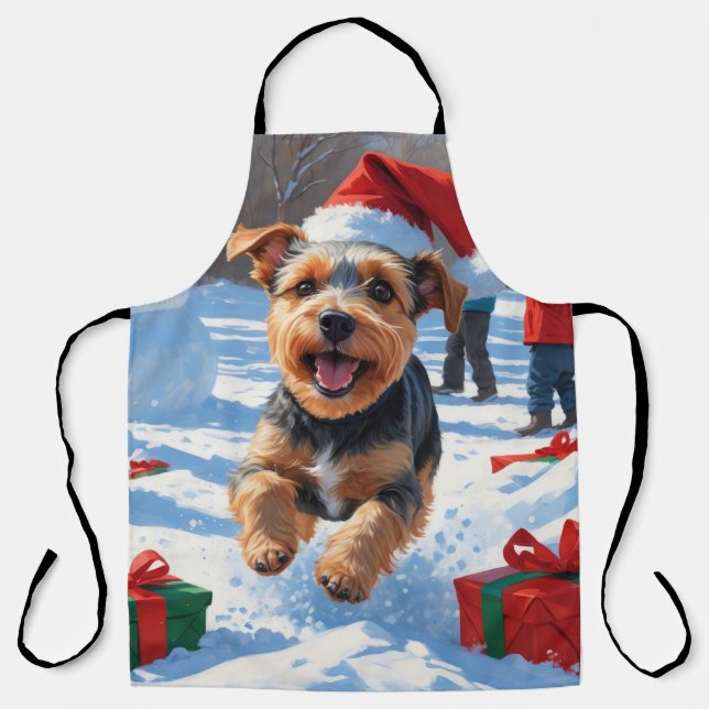 Biewer Terrier Christmas Festive Snow Scene  Apron (Front)