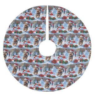 Biewer Terrier Christmas Festive Snow Scene Brushed Polyester Tree Skirt