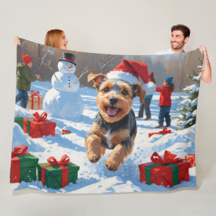 Biewer Terrier Christmas Festive Snow Scene Fleece Blanket