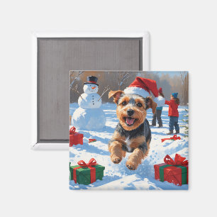 Biewer Terrier Christmas Festive Snow Scene Magnet