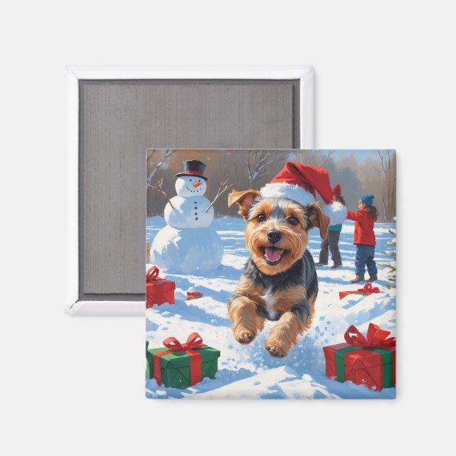 Biewer Terrier Christmas Festive Snow Scene  Magnet (Front/Back)