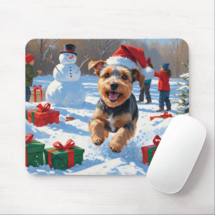 Biewer Terrier Christmas Festive Snow Scene Mouse Mat