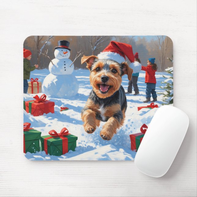 Biewer Terrier Christmas Festive Snow Scene  Mouse Mat (With Mouse)