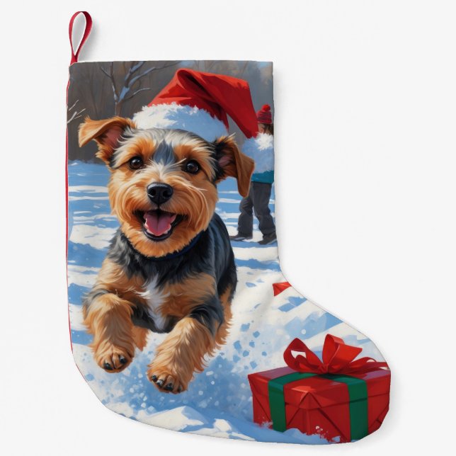 Biewer Terrier Christmas Festive Snow Scene  Small Christmas Stocking (Front)