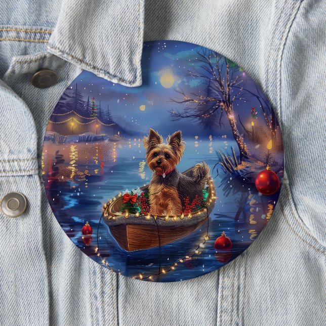 Biewer Terrier Christmas Festive Voyage 6 Cm Round Badge (In Situ)