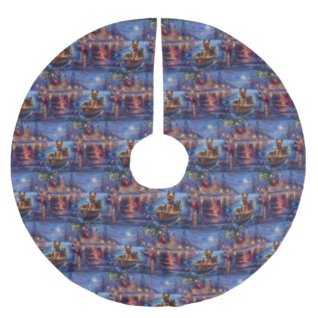 Biewer Terrier Christmas Festive Voyage Brushed Polyester Tree Skirt (Front)