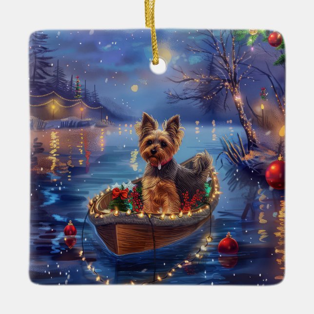 Biewer Terrier Christmas Festive Voyage Ceramic Ornament (Front)