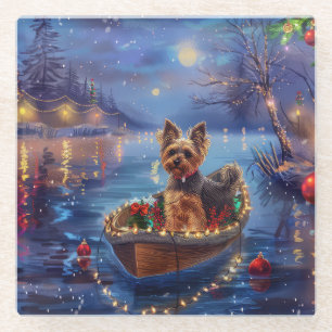 Biewer Terrier Christmas Festive Voyage Glass Coaster