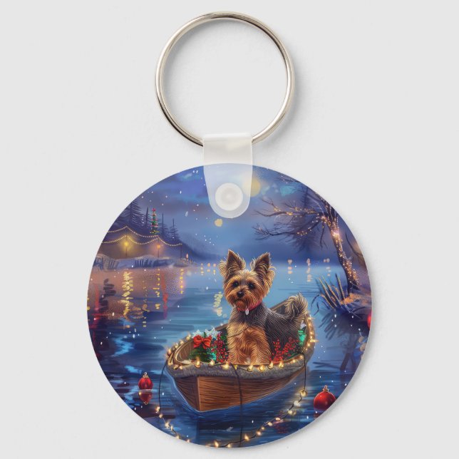 Biewer Terrier Christmas Festive Voyage Key Ring (Front)