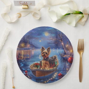 Biewer Terrier Christmas Festive Voyage Paper Plate